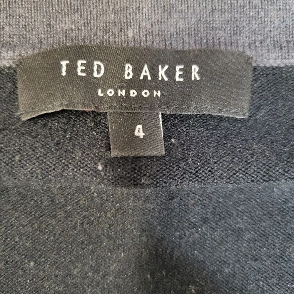 Ted Baker London Mens Sweater‎ Size 4 Large Black Gray Colorblock Silk Wool